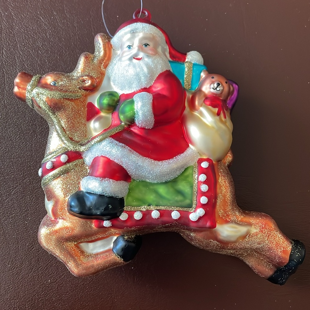 Dept. 56 Mercury Glass Santa on Reindeer Christmas Ornament